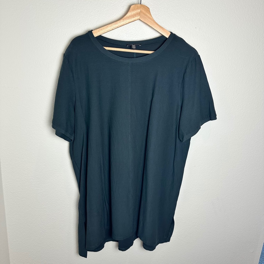 Eileen Fisher Crepe Crew Tunic 2XL Coastal Relaxed Forest Green Lagenlook Cozy